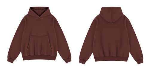 Blank Maroon Red Oversized Hoodie Mockup Front and Back Views on Transparent © Drip