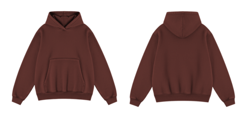 Blank Maroon Red Oversized Hoodie Mockup Front and Back Views on Transparent