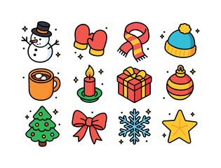 Winter Festive Icons. Winter Celebration. Colorful isometric vec