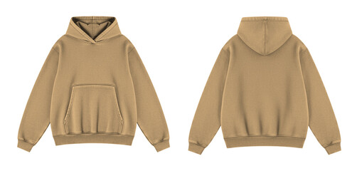 Blank Soft Brown Oversized Hoodie Mockup Front and Back Views on Transparent © Drip