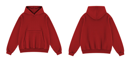 Blank Red Oversized Hoodie Mockup Front and Back Views on Transparent © Drip