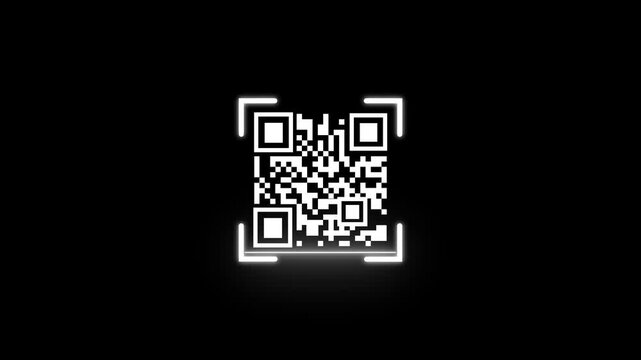 Neon QR Code Animation Glowing Scan Frame for Video Editing Motion Graphics Tech Interface Digital Payment Element
