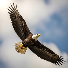 Fototapeta premium Bald Eagle Soaring High - A Majestic Bird in Flight.