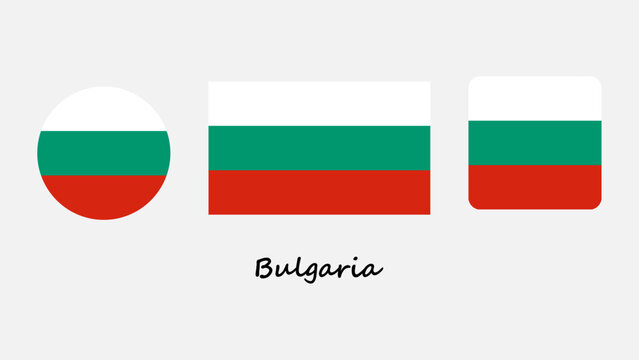 Bulgaria Flag Vector Set. Vector illustration of the Bulgaria national flag featuring horizontal white, green, and red stripes on circle, standard, and simple design