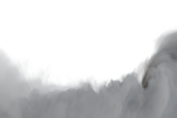 Puffy gray vapor fills the lower frame, its soft edges contrasting sharply with the deep black expanse above, suggesting rising mist or atmospheric effects