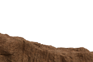 earthy brown rock formation with an irregular top edge, sharply contrasting a transparent background, suggesting a cutout terrain