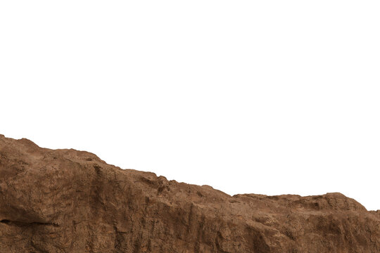 earthy brown rock formation with an irregular top edge, sharply contrasting a transparent background, suggesting a cutout terrain