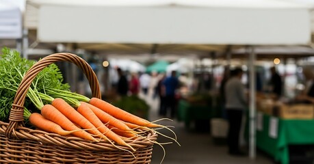 Fresh carrots in basket at farmers market organic vegetables local food healthy eating farm to table produce 100