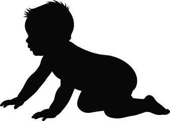 Crawling baby, baby silhouette, child development, parenting, infant pose, black vector, minimal design, baby icon, early childhood, baby movement, baby crawling, silhouette art, baby growth, b © It's Jobayer 