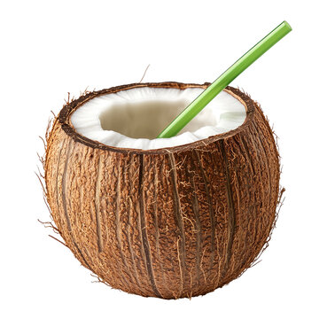 Coconut drink, straw, tropical beverage on a black background
