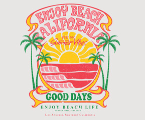 Obraz premium California beach club. Endless summer artwork. Summer vibes artwork. Sun graphic artwork. Surfing club artwork. Summer good day. Enjoy beach life.