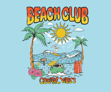 Coconut beach artwork. Beach club. Endless summer design. Tropical vintage design. Surfing club artwork. Summer good day. Enjoy beach life. Summer vibes artwork. Mountain graphic artwork.