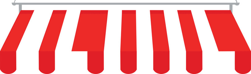 Red and white store awning vector illustration for shop facade, cafe, market, and retail storefront design elements isolated on white background