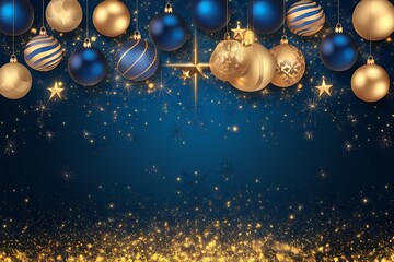 christmas background with balls Holiday Christmas greeting frame with gifts and ornaments on green background, festive winter flat lay top view