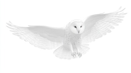 Snowy owl in flight, isolated on white, wildlife, nature