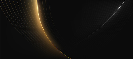 Abstract gold glow curve lines on dark brown background © Aneg