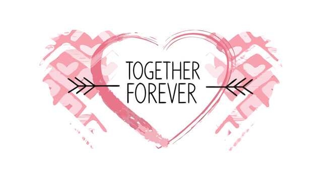 Soft pink watercolor heart with arrow pierced through, romantic together forever design element