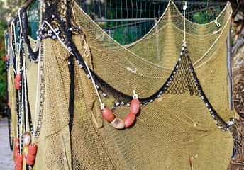 characteristic fishing net in punta chiappa Camogli, Liguria, Italy