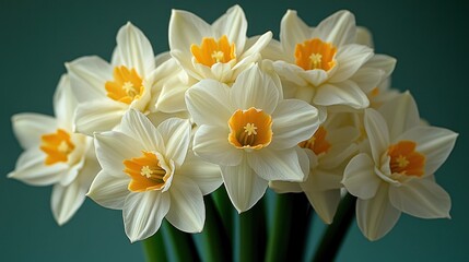 Fototapeta premium Close-up of a bouquet of white daffodils with orange centers