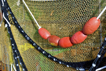 characteristic fishing net in punta chiappa Camogli, Liguria, Italy