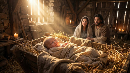 Christmas scene, the birth of Jesus