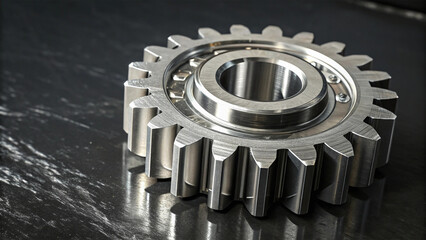 Close-up shot of a metal gear with ball bearings, highlighting its intricate design and industrial application