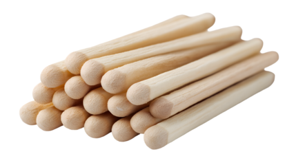 Stack of unlit wooden safety matches with light brown striking heads on a pure