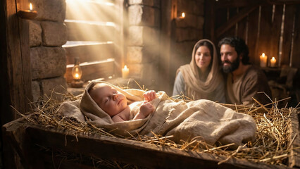 Christmas scene, the birth of Jesus