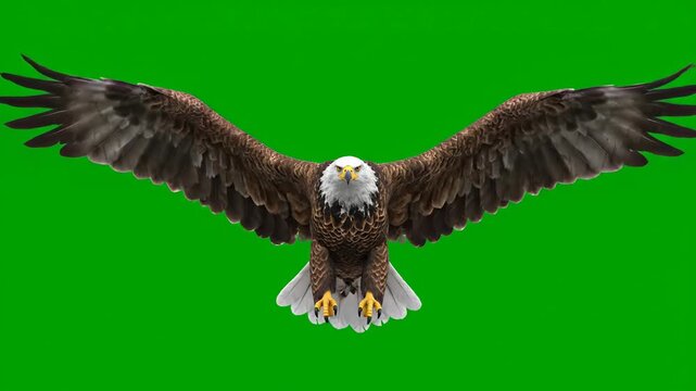 A majestic bald eagle and white tailed eagle in flight showcase powerful brown wings and sharp beaks as these wild raptor predators soar through nature like a noble bird of prey