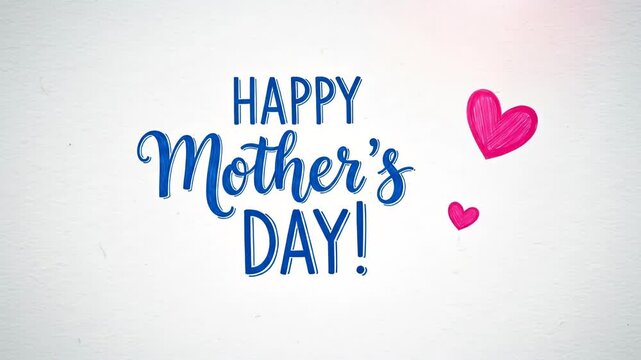 Handwritten happy mothers day message with pink heart illustration
