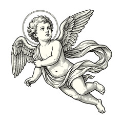 Vintage Drawing Of Baby Cupid