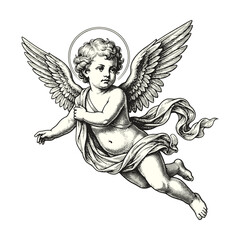 Vintage Drawing Of Baby Cupid