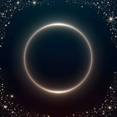Fototapeta premium Illustration of solar eclipse with glowing ring and stars in dark space background