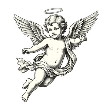 Vintage Drawing Of Baby Cupid