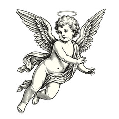 Vintage Drawing Of Baby Cupid