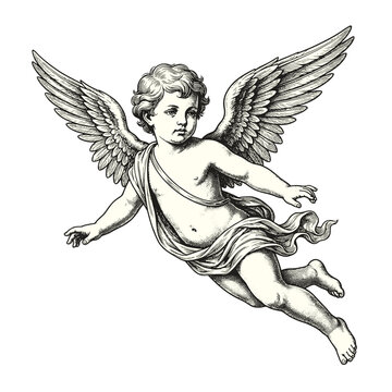 Vintage Drawing Of Baby Cupid