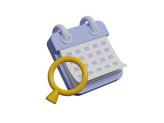 Calendar icon isolated on transparent background. Containing icon of date, schedule, month, week, appointment, notification, agenda, organization and event. Time management. Business plan. 3d render