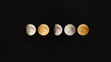 Creative Composition of Moon Phases and Lunar Cycles on Black