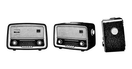 Obraz premium Vintage radio collection: retro electronics with knobs and dials