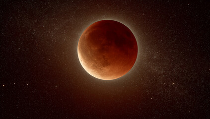 Full Moon Rising over Misty Mountain and Forest Landscape at Night
