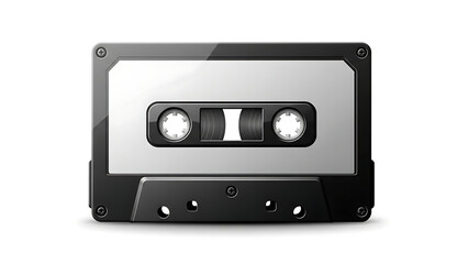 Obraz premium Retro music audio cassette tape object with magnetic media for sound recording, isolated on white background