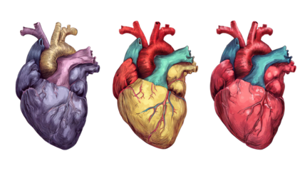 Anatomy of human heart Valentine Day vector medical illustration romantic theme detailed isolated on white background
