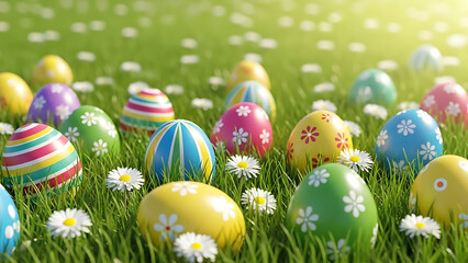 Fototapeta premium easter eggs on green grass