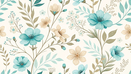 Fototapeta premium seamless vintage floral pattern realistic watercolor texture blooming garden flowers vector background 