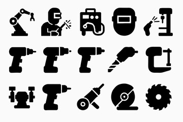Fototapeta premium Industrial tools and equipment silhouettes for construction and manufacturing