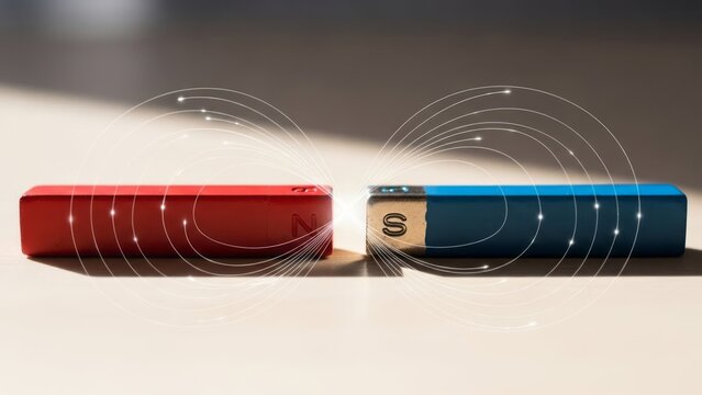 Magnets with Magnetic Field Lines Red Magnet Blue Magnet Science. Concept featuring magnets, magnetic field, red magnet, blue magnet, science.