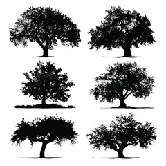 set of trees silhouettes