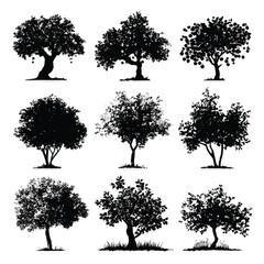 set of trees silhouettes