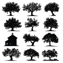 set of trees silhouettes