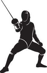 An elegant Fencing Duel Silhouettes collection showcasing two fencers in classic duel stances and dynamic action poses, including lunges, parries, attacks, and defensive movements.
